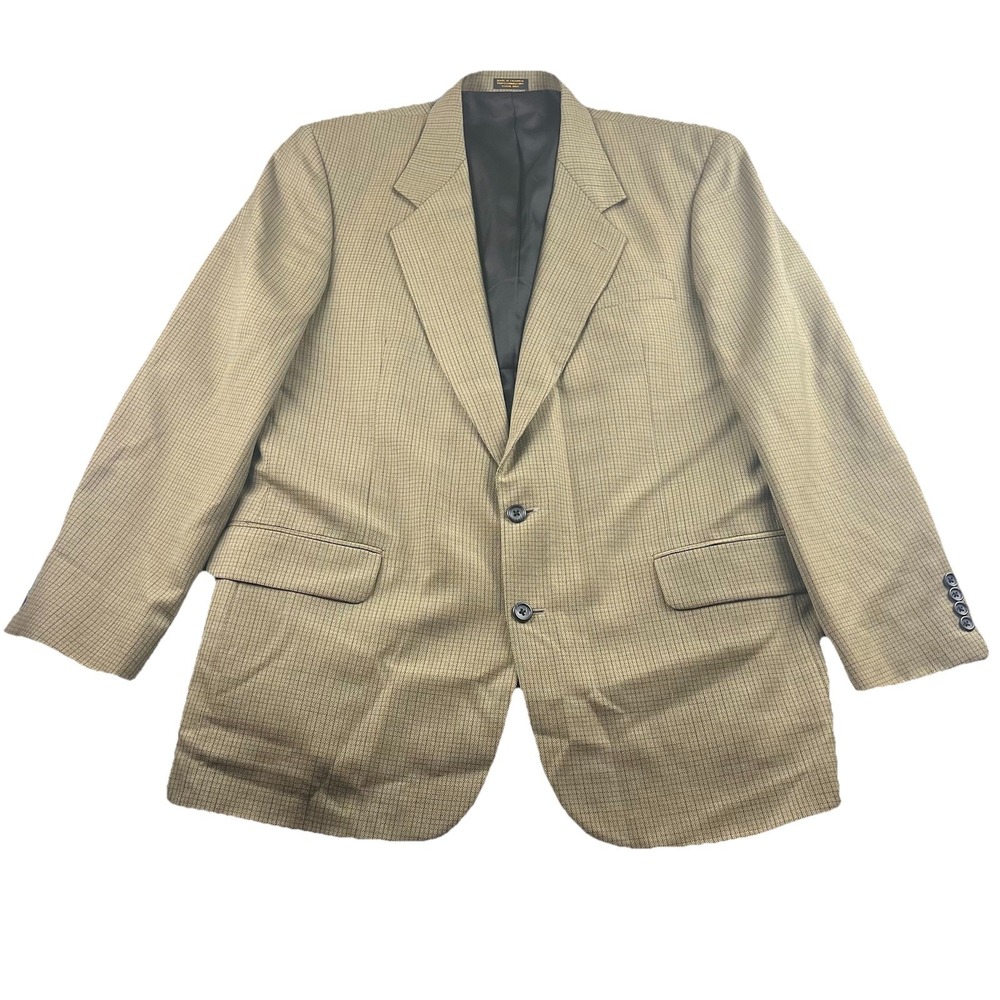 Vintage Holbrook Blazer Sport Coat Mens 46L 100% Wool Flannel Brown Mini Check